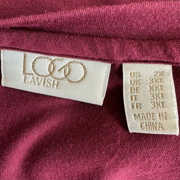 LOGO Lavish Lace Overlay Scoop Neck Top Tunic 2X Maroon A345571 Lori Goldstein - Picture 12 of 15